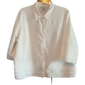 CJ Banks white linen rayon  Button-Down Blouse 3/4 sleeves size 2X
